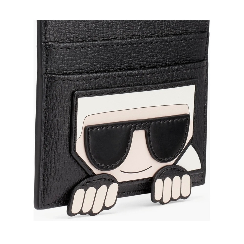 Karl Lagerfeld Paris Mens K/Ikonik Black Pebbled Leather Card Holder Wallet Slim